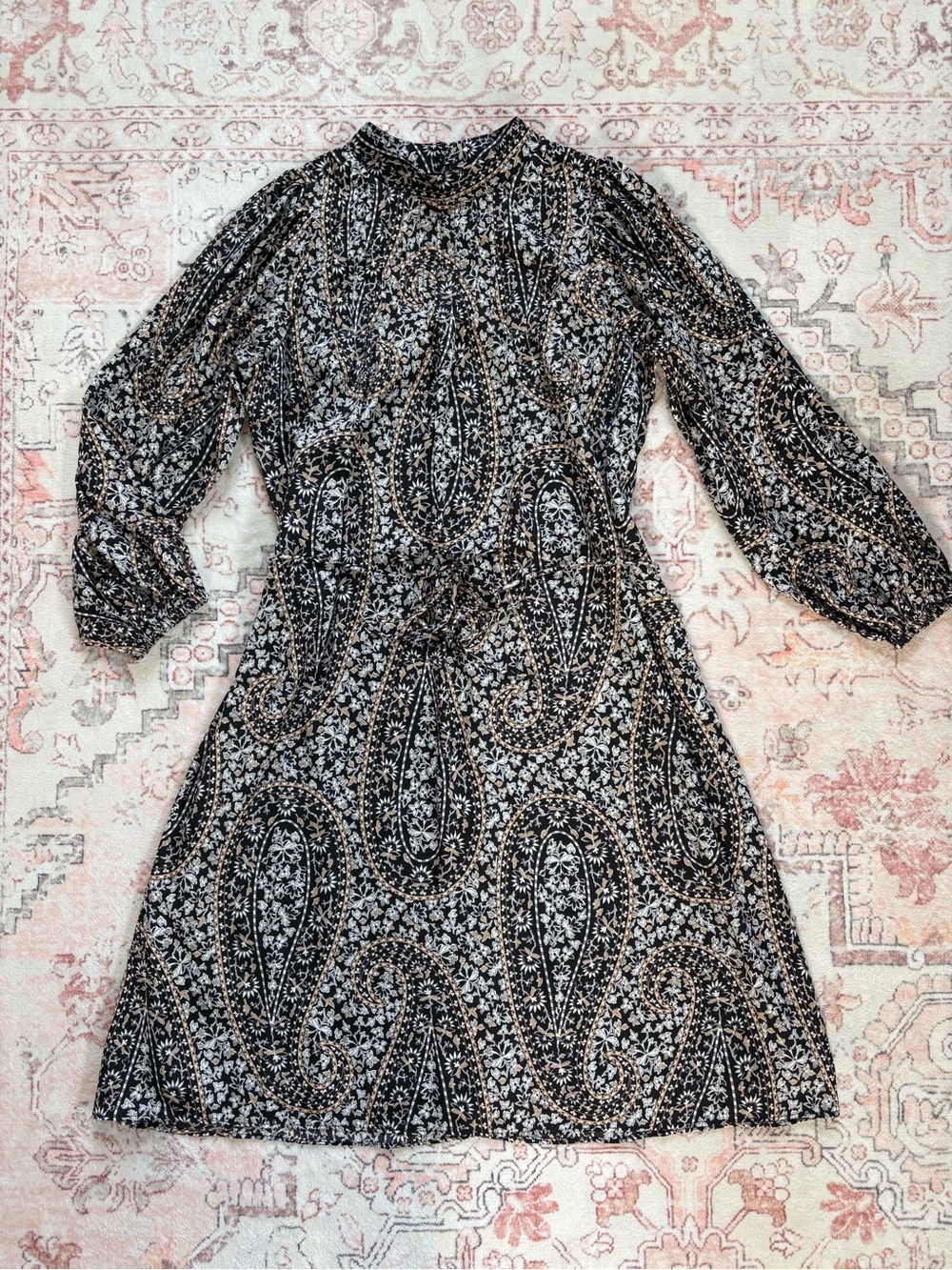NWT$169 Ann Taylor size XS Petite Paisley Tie-Waist Lined Dress